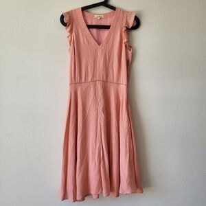 Rebecca Taylor Peach Coral Silk V Neck Flutter Sleeve Seersucker Dress Size 0